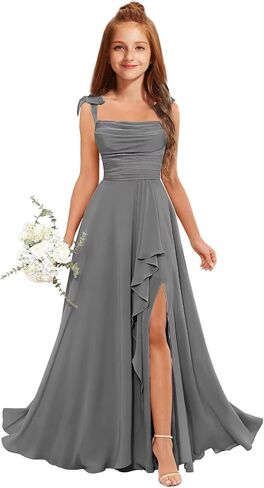 MRHUSH Junior Bridesmaid Dresses for Teen Girls Chiffon Flower Girl Dress Ruffles Wedding Guest Spaghetti Straps Party Gown in Kuwait