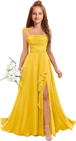 MRHUSH Junior Bridesmaid Dresses for Teen Girls Chiffon Flower Girl Dress Ruffles Wedding Guest Spaghetti Straps Party Gown in Kuwait