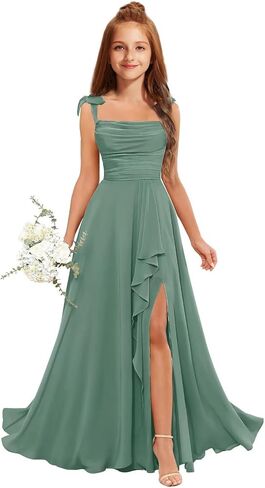 MRHUSH Junior Bridesmaid Dresses for Teen Girls Chiffon Flower Girl Dress Ruffles Wedding Guest Spaghetti Straps Party Gown in Kuwait