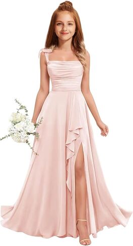 MRHUSH Junior Bridesmaid Dresses for Teen Girls Chiffon Flower Girl Dress Ruffles Wedding Guest Spaghetti Straps Party Gown in Kuwait