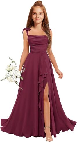 MRHUSH Junior Bridesmaid Dresses for Teen Girls Chiffon Flower Girl Dress Ruffles Wedding Guest Spaghetti Straps Party Gown in Kuwait