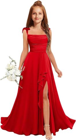 MRHUSH Junior Bridesmaid Dresses for Teen Girls Chiffon Flower Girl Dress Ruffles Wedding Guest Spaghetti Straps Party Gown in Kuwait