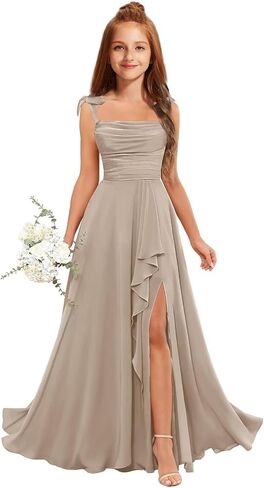 MRHUSH Junior Bridesmaid Dresses for Teen Girls Chiffon Flower Girl Dress Ruffles Wedding Guest Spaghetti Straps Party Gown in Kuwait