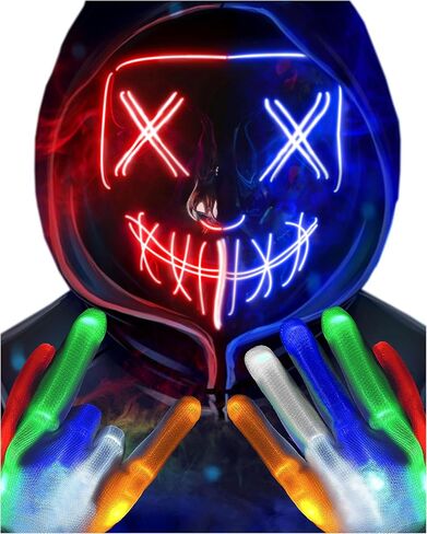 Sago Brothers Halloween Mask Skeleton Gloves Set, Light Up Scary LED Mask with Glow Gloves, Halloween Costumes for Boys Girls in Saudi Arabia
