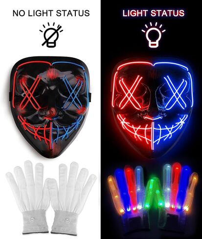 Sago Brothers Halloween Mask Skeleton Gloves Set, Light Up Scary LED Mask with Glow Gloves, Halloween Costumes for Boys Girls in Saudi Arabia