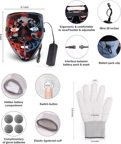 Sago Brothers Halloween Mask Skeleton Gloves Set, Light Up Scary LED Mask with Glow Gloves, Halloween Costumes for Boys Girls in Saudi Arabia