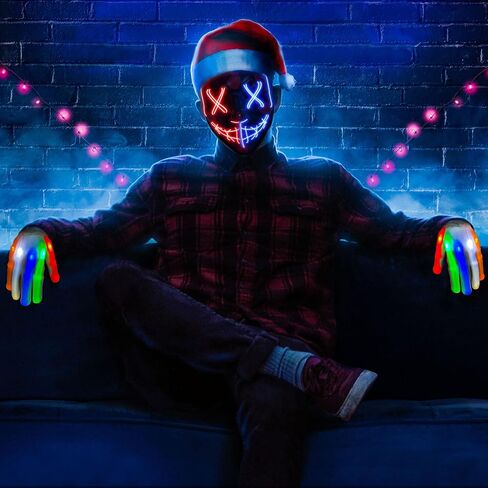 Sago Brothers Halloween Mask Skeleton Gloves Set, Light Up Scary LED Mask with Glow Gloves, Halloween Costumes for Boys Girls in Saudi Arabia