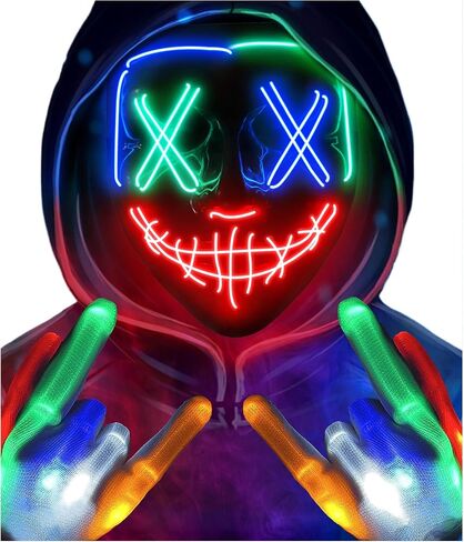 Sago Brothers Halloween Mask Skeleton Gloves Set, Light Up Scary LED Mask with Glow Gloves, Halloween Costumes for Boys Girls in Saudi Arabia