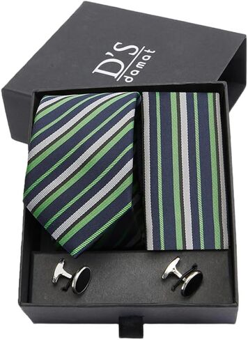 D'S DAMAT Plain Tie, Formal Ties for Men, Pocket square, For Wedding, Work, Cufflinks, Accessory set, Gift For Man in Saudi Arabia