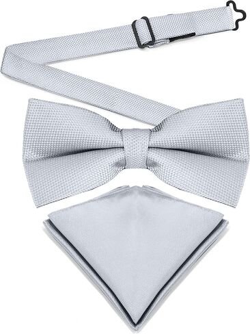 Mens Banded Bow Tie and Pocket Square Set | Solid Color | Pre Tied Classic Formal Bowties in Kuwait