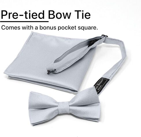 Mens Banded Bow Tie and Pocket Square Set | Solid Color | Pre Tied Classic Formal Bowties in Kuwait
