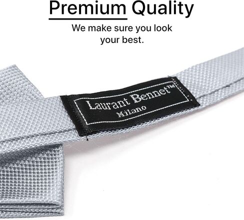 Mens Banded Bow Tie and Pocket Square Set | Solid Color | Pre Tied Classic Formal Bowties in Kuwait