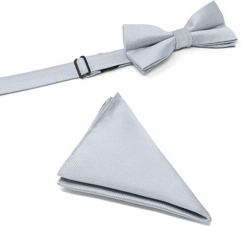 Mens Banded Bow Tie and Pocket Square Set | Solid Color | Pre Tied Classic Formal Bowties in Kuwait