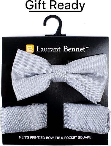 Mens Banded Bow Tie and Pocket Square Set | Solid Color | Pre Tied Classic Formal Bowties in Kuwait