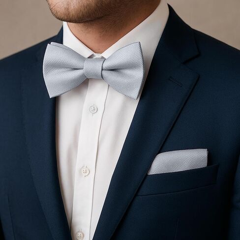 Mens Banded Bow Tie and Pocket Square Set | Solid Color | Pre Tied Classic Formal Bowties in Kuwait