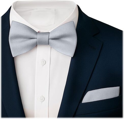 Mens Banded Bow Tie and Pocket Square Set | Solid Color | Pre Tied Classic Formal Bowties in Kuwait