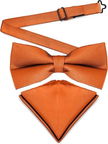 Mens Banded Bow Tie and Pocket Square Set | Solid Color | Pre Tied Classic Formal Bowties in Kuwait
