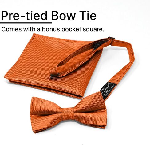 Mens Banded Bow Tie and Pocket Square Set | Solid Color | Pre Tied Classic Formal Bowties in Kuwait