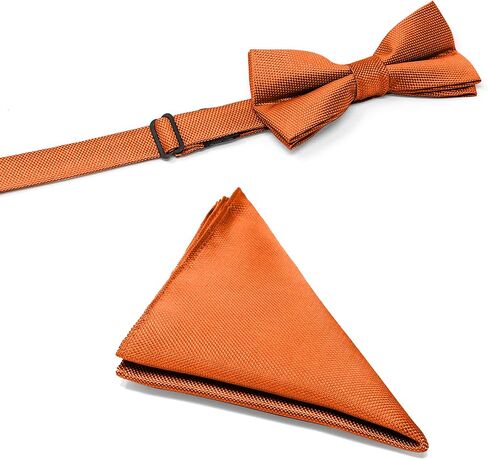 Mens Banded Bow Tie and Pocket Square Set | Solid Color | Pre Tied Classic Formal Bowties in Kuwait