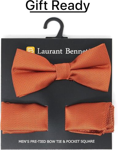 Mens Banded Bow Tie and Pocket Square Set | Solid Color | Pre Tied Classic Formal Bowties in Kuwait