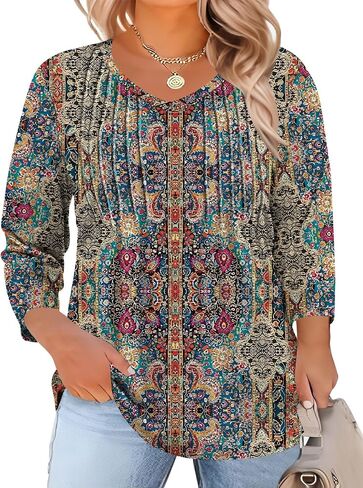 Romanstii Plus Tops for Women Womens 2025 Summer 3/4 Sleeve Blouses Dary V-nect Thirts Tunic XL-5XL in Kuwait