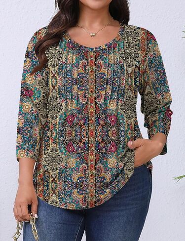 Romanstii Plus Tops for Women Womens 2025 Summer 3/4 Sleeve Blouses Dary V-nect Thirts Tunic XL-5XL in Kuwait