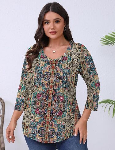 Romanstii Plus Tops for Women Womens 2025 Summer 3/4 Sleeve Blouses Dary V-nect Thirts Tunic XL-5XL in Kuwait