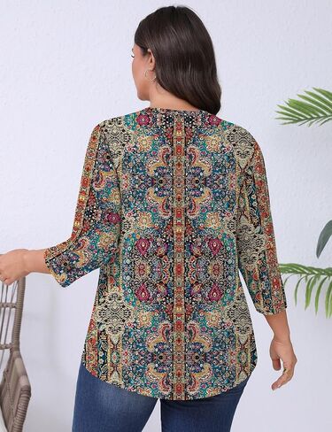 Romanstii Plus Tops for Women Womens 2025 Summer 3/4 Sleeve Blouses Dary V-nect Thirts Tunic XL-5XL in Kuwait