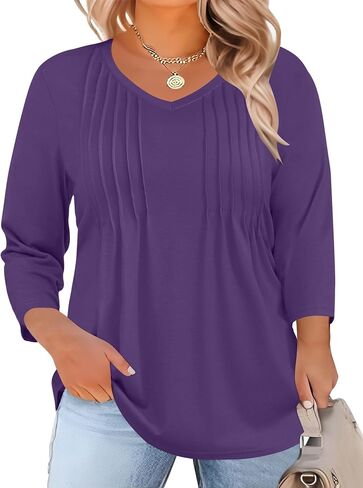 Romanstii Plus Tops for Women Womens 2025 Summer 3/4 Sleeve Blouses Dary V-nect Thirts Tunic XL-5XL in Kuwait