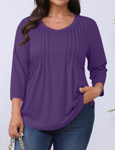 Romanstii Plus Tops for Women Womens 2025 Summer 3/4 Sleeve Blouses Dary V-nect Thirts Tunic XL-5XL in Kuwait
