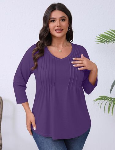 Romanstii Plus Tops for Women Womens 2025 Summer 3/4 Sleeve Blouses Dary V-nect Thirts Tunic XL-5XL in Kuwait