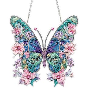 MEIYUDA Diamond Painting Kits, DIY Diamond Art Window Hanging Ornament for Adults, Dragonfly and Flowers Special Shape Rhinestone Pendant, Crystal Gem Art Craft for Home Garden Wall Decor and Presents in Saudi Arabia