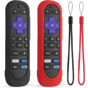2 Pack Silicone Remote Cover for Roku Tv/Hisense/TCL Remote,Silicone Case Cover Compatible with Universal Sleeve Voice Remote,Washable Roku Remote Cover with Lanyard (Red+Glow Blue) in Saudi Arabia