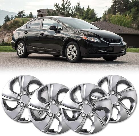 15" Chrome Finish Hubcaps for 2013-2015 Honda Civic Sedan, 2013 Honda Civic Coupe, Steel Wheels - Set of 4, Bolt-on Design Wheel Rim Covers, ABS&PC Material Hub Caps, 15-Inch Chrome Finish in Saudi Arabia