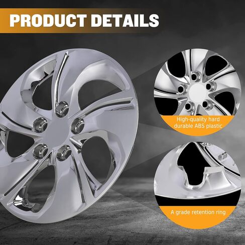 15" Chrome Finish Hubcaps for 2013-2015 Honda Civic Sedan, 2013 Honda Civic Coupe, Steel Wheels - Set of 4, Bolt-on Design Wheel Rim Covers, ABS&PC Material Hub Caps, 15-Inch Chrome Finish in Saudi Arabia