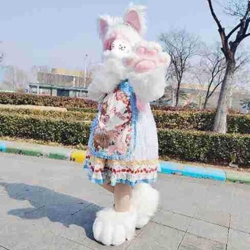 Furry Cat Hat Beanie Plush Cute Kitty Hat Fluffy Animal Warm Hat Cap for Anime Cosplay Fancy Party in Kuwait