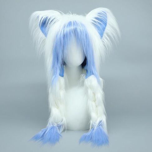 Furry Cat Hat Beanie Plush Cute Kitty Hat Fluffy Animal Warm Hat Cap for Anime Cosplay Fancy Party in Kuwait