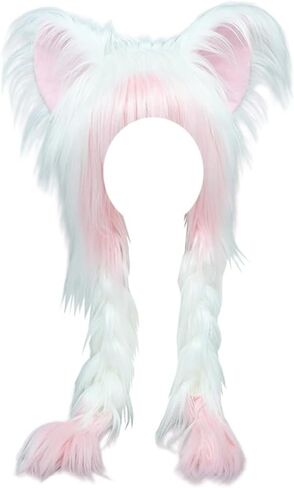 Furry Cat Hat Beanie Plush Cute Kitty Hat Fluffy Animal Warm Hat Cap for Anime Cosplay Fancy Party in Kuwait