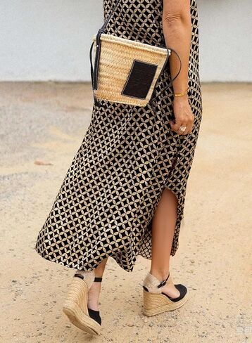 miduo Womens Casual Summer V Neck Sleeveless Floral Printed Beach Split Maxi Dress Sundress in Saudi Arabia