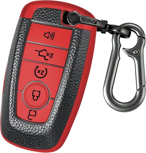 for Ford Key fob Cover,Texture case,with Keychain,Key Shell/Skin,5-Buttons fit 2018-2023 for Edge Explorer Expedition Fusion for Mustang Raptor Remote Key Vehicle Accessories,Red Texture in Saudi Arabia