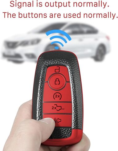 for Ford Key fob Cover,Texture case,with Keychain,Key Shell/Skin,5-Buttons fit 2018-2023 for Edge Explorer Expedition Fusion for Mustang Raptor Remote Key Vehicle Accessories,Red Texture in Saudi Arabia
