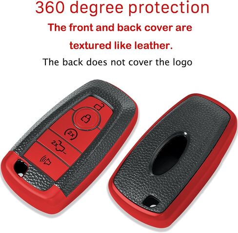 for Ford Key fob Cover,Texture case,with Keychain,Key Shell/Skin,5-Buttons fit 2018-2023 for Edge Explorer Expedition Fusion for Mustang Raptor Remote Key Vehicle Accessories,Red Texture in Saudi Arabia