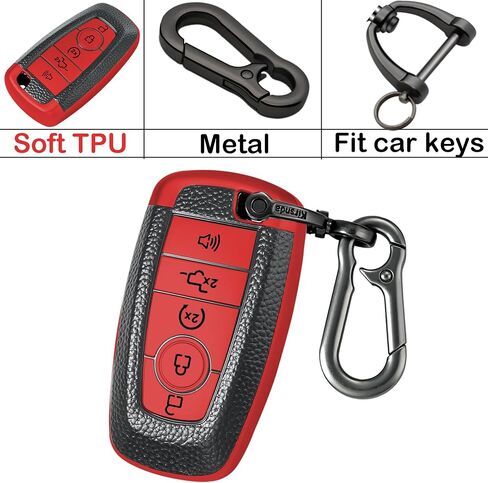 for Ford Key fob Cover,Texture case,with Keychain,Key Shell/Skin,5-Buttons fit 2018-2023 for Edge Explorer Expedition Fusion for Mustang Raptor Remote Key Vehicle Accessories,Red Texture in Saudi Arabia