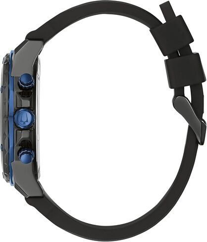 سلسلة النجوم البحرية للرجال في Bulova A Black and Blue المطلية بالأيون المصنوعة من الفولاذ المقاوم للصدأ 6 كرونوغراف الكوارتز ، حزام سليكون أسود ، 40 مم: 98B308 in Saudi Arabia