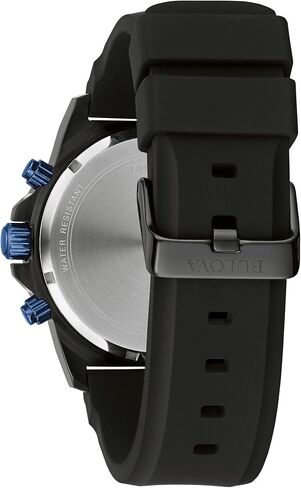 سلسلة النجوم البحرية للرجال في Bulova A Black and Blue المطلية بالأيون المصنوعة من الفولاذ المقاوم للصدأ 6 كرونوغراف الكوارتز ، حزام سليكون أسود ، 40 مم: 98B308 in Saudi Arabia