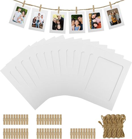 50Pcs 4x6 Paper Picture Frames Bulk, Hanging Pictures with String Photo Hanger with Clips Hanging Photo Display Wall Decor, Diy Picture Frame Craft Birthday Photo Banner for Picture Board for Photos in Saudi Arabia