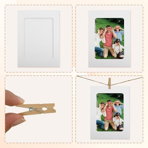 50Pcs 4x6 Paper Picture Frames Bulk, Hanging Pictures with String Photo Hanger with Clips Hanging Photo Display Wall Decor, Diy Picture Frame Craft Birthday Photo Banner for Picture Board for Photos in Saudi Arabia