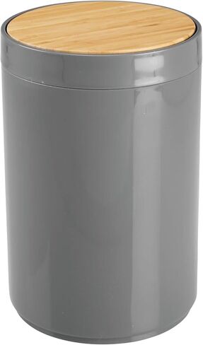 mDesign Plastic Round Trash Can Small Wastebasket - Garbage Bin Container with Swing-Close Lid - Bathroom Garbage Basket - Holds Waste, Recycling - 1.3 Gallon - Basa Collection - Cream/Beige/Natural in Kuwait