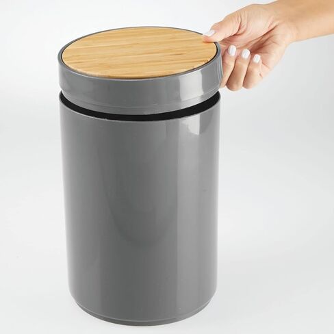 mDesign Plastic Round Trash Can Small Wastebasket - Garbage Bin Container with Swing-Close Lid - Bathroom Garbage Basket - Holds Waste, Recycling - 1.3 Gallon - Basa Collection - Cream/Beige/Natural in Kuwait