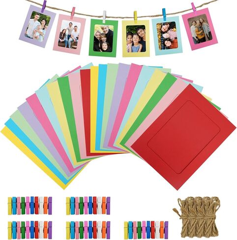 50Pcs 4x6 Paper Picture Frames Bulk, Hanging Pictures with String Photo Hanger with Clips Hanging Photo Display Wall Decor, Diy Picture Frame Craft Birthday Photo Banner for Picture Board for Photos in Saudi Arabia